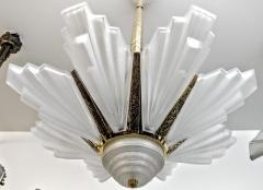  Marius Ernest Sabino French Art Deco Brass Chandelier Signed Marius Ernest Sabino - 3941626