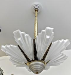  Marius Ernest Sabino French Art Deco Brass Chandelier Signed Marius Ernest Sabino - 3941629