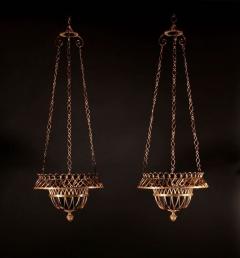  Marius Ernest Sabino Rare Pair Of Early Sabino Gilded Bronze Woven Hanging Lamps Jardini res - 3264889