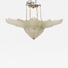  Marius Ernest Sabino Sabino Art Deco French Frosted Glass and Metal Flower Form Chandelier - 4279147