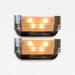  Marius Ernest Sabino Sabino Art Deco Modernist Stepped Original Chrome Sconces Pair 1930s - 3796156