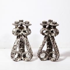  Marius Giuge Pair of Mid Century Modernist Scroll Form Ceramic Candle Holders by Marius Giuge - 3276212