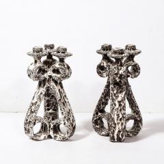  Marius Giuge Pair of Mid Century Modernist Scroll Form Ceramic Candle Holders by Marius Giuge - 3276213