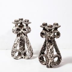  Marius Giuge Pair of Mid Century Modernist Scroll Form Ceramic Candle Holders by Marius Giuge - 3276214