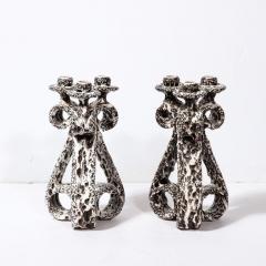  Marius Giuge Pair of Mid Century Modernist Scroll Form Ceramic Candle Holders by Marius Giuge - 3276215