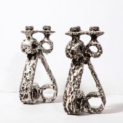  Marius Giuge Pair of Mid Century Modernist Scroll Form Ceramic Candle Holders by Marius Giuge - 3276317
