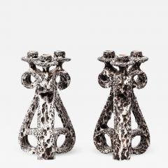  Marius Giuge Pair of Mid Century Modernist Scroll Form Ceramic Candle Holders by Marius Giuge - 3281361