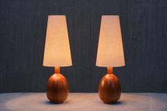  Marksl jd Marksl jd Pair of Oval Table Lamps in Solid Pine Organic Modern Sweden 1960s - 3939115