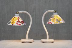  Marksl jd Pair of White Marksl jd Table Lamps with Josef Frank Shades Sweden 1970s - 4557480
