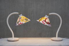  Marksl jd Pair of White Marksl jd Table Lamps with Josef Frank Shades Sweden 1970s - 4557481