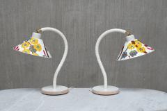  Marksl jd Pair of White Marksl jd Table Lamps with Josef Frank Shades Sweden 1970s - 4557487