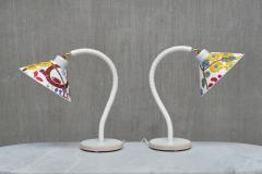  Marksl jd Pair of White Marksl jd Table Lamps with Josef Frank Shades Sweden 1970s - 4557491
