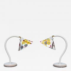  Marksl jd Pair of White Marksl jd Table Lamps with Josef Frank Shades Sweden 1970s - 4559148