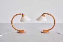  Marksl jd Sculptural Pair of Adjustable Marksl jd Table Lamps in Beech Sweden 1960s - 3335186