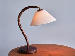  Marksl jd Swedish Modern Marksl jd Table Lamp in Beech Brass Linen Sweden 1970s - 3381909