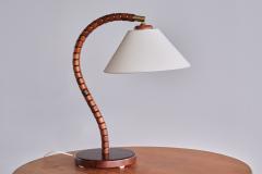  Marksl jd Swedish Modern Marksl jd Table Lamp in Beech Brass Linen Sweden 1970s - 3381915