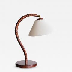  Marksl jd Swedish Modern Marksl jd Table Lamp in Beech Brass Linen Sweden 1970s - 3384407