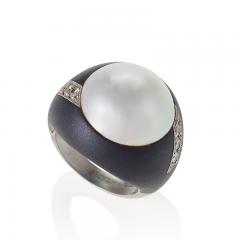  Marsh Co Patinated Steel Palladium Pearl and Diamond Ring by Marsh - 318973