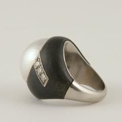  Marsh Co Patinated Steel Palladium Pearl and Diamond Ring by Marsh - 318975