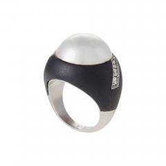  Marsh Co Patinated Steel Palladium Pearl and Diamond Ring by Marsh - 319160