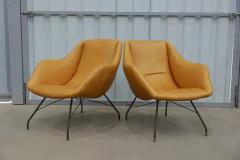  Martin Eisler Carlo Hauner Mid Century Modern Concha Armchairs in Leather Metal by Carlo Hauner c 1950 - 3844386