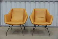  Martin Eisler Carlo Hauner Mid Century Modern Concha Armchairs in Leather Metal by Carlo Hauner c 1950 - 3844390