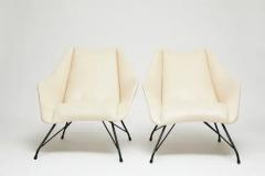  Martin Eisler Carlo Hauner Midcentury Armchairs in White Leather Iron Base by Carlo Hauner 1955 Brazil - 3183385
