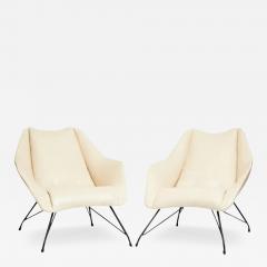  Martin Eisler Carlo Hauner Midcentury Armchairs in White Leather Iron Base by Carlo Hauner 1955 Brazil - 3188957