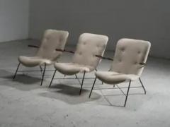  Martin Eisler Carlo Hauner Set of 3 Lounge Chairs by Eisler and Hauner in Wood and Steel Brazil 1960s - 3927836