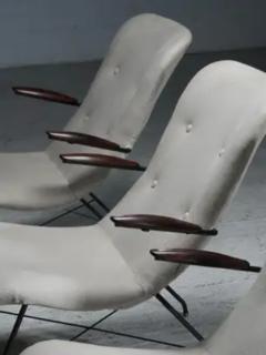  Martin Eisler Carlo Hauner Set of 3 Lounge Chairs by Eisler and Hauner in Wood and Steel Brazil 1960s - 3927881