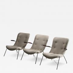  Martin Eisler Carlo Hauner Set of 3 Lounge Chairs by Eisler and Hauner in Wood and Steel Brazil 1960s - 3931128