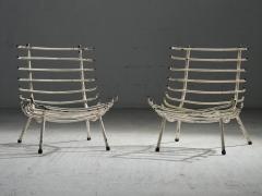  Martin Eisler Carlo Hauner Set of Two White Rib Chairs in Metal and Brass Brazil 1950s - 4088095