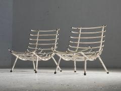  Martin Eisler Carlo Hauner Set of Two White Rib Chairs in Metal and Brass Brazil 1950s - 4088150