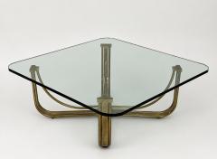  Mastercraft 1970s Mastercraft Solid Brass and Glass Square Coffee Table USA Designed Made - 4765974