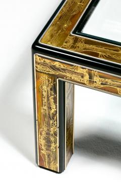  Mastercraft Bernhard Rohne for Mastercraft Acid Etched Metal Glass Brutalist Coffee Table - 4349602