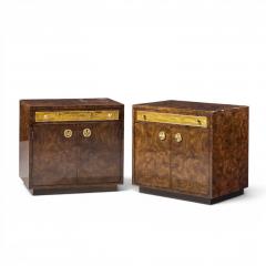  Mastercraft Bernhard Rohne for Mastercraft Burlwood and Acid Etched Brass Nightstands Pair - 4681476