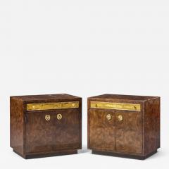 Mastercraft Bernhard Rohne for Mastercraft Burlwood and Acid Etched Brass Nightstands Pair - 4681719