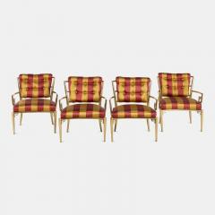  Mastercraft Brass and Silk Greek Key Armchairs by Mastercraft Set of Four - 3172731