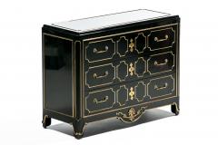  Mastercraft Hollywood Regency Mastercraft Black Lacquer and Brass Chest of Drawers c 1970s - 4349561