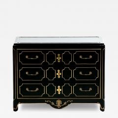  Mastercraft Hollywood Regency Mastercraft Black Lacquer and Brass Chest of Drawers c 1970s - 4351541