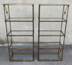  Mastercraft Mastercraft Attribution Pair Aged Brass Glass Etegeres 1960s Classical Styling - 3165453