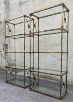  Mastercraft Mastercraft Attribution Pair Aged Brass Glass Etegeres 1960s Classical Styling - 3165455