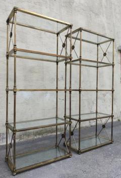  Mastercraft Mastercraft Attribution Pair Aged Brass Glass Etegeres 1960s Classical Styling - 3165457