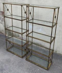  Mastercraft Mastercraft Attribution Pair Aged Brass Glass Etegeres 1960s Classical Styling - 3165461