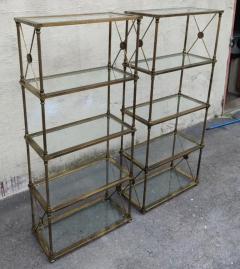  Mastercraft Mastercraft Attribution Pair Aged Brass Glass Etegeres 1960s Classical Styling - 3165465