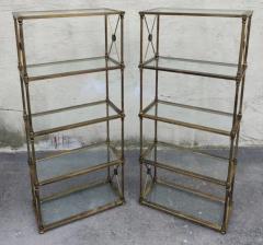  Mastercraft Mastercraft Attribution Pair Aged Brass Glass Etegeres 1960s Classical Styling - 3165469