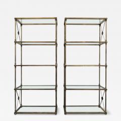  Mastercraft Mastercraft Attribution Pair Aged Brass Glass Etegeres 1960s Classical Styling - 3167576