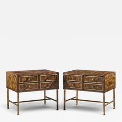  Mastercraft Mastercraft Mid Century Burlwood and Brass Nightstands Pair - 4745880