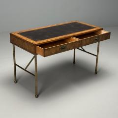  Mastercraft Mastercraft Mid Century Modern Writing Desk Burlwood Brass Leather 1950s - 3936995