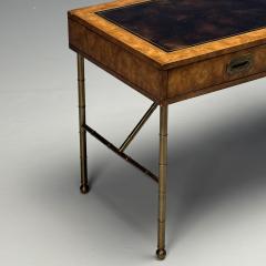  Mastercraft Mastercraft Mid Century Modern Writing Desk Burlwood Brass Leather 1950s - 3936996